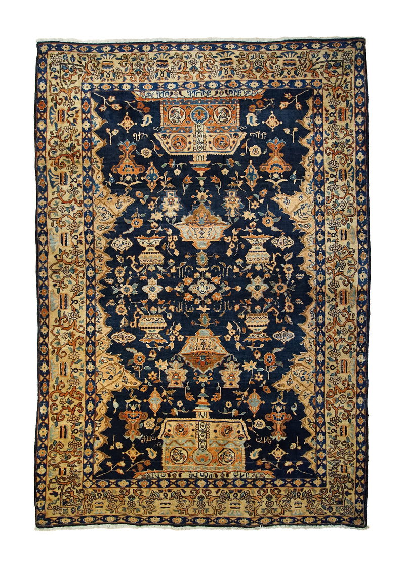 Persian Rug Sarouk Handmade Area Traditional Antique 4'4"x6'4" (4x6) Blue Orange Floral Design #A14670