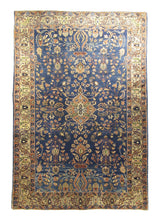 Persian Rug Sarouk Handmade Area Traditional Antique 4'5"x6'7" (4x7) Blue Orange Floral Design #A14671