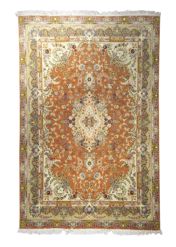 Persian Rug Tabriz Handmade Area Traditional 6'5"x9'9" (6x10) Pink Yellow/Gold Whites/Beige Naghsh Floral Design #A14736