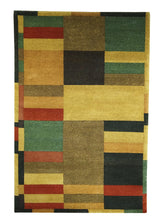 Oriental Rug Indian Handmade Area Modern 4'0"x6'0" (4x6) Multi-color Yellow/Gold Geometric Design #A14890