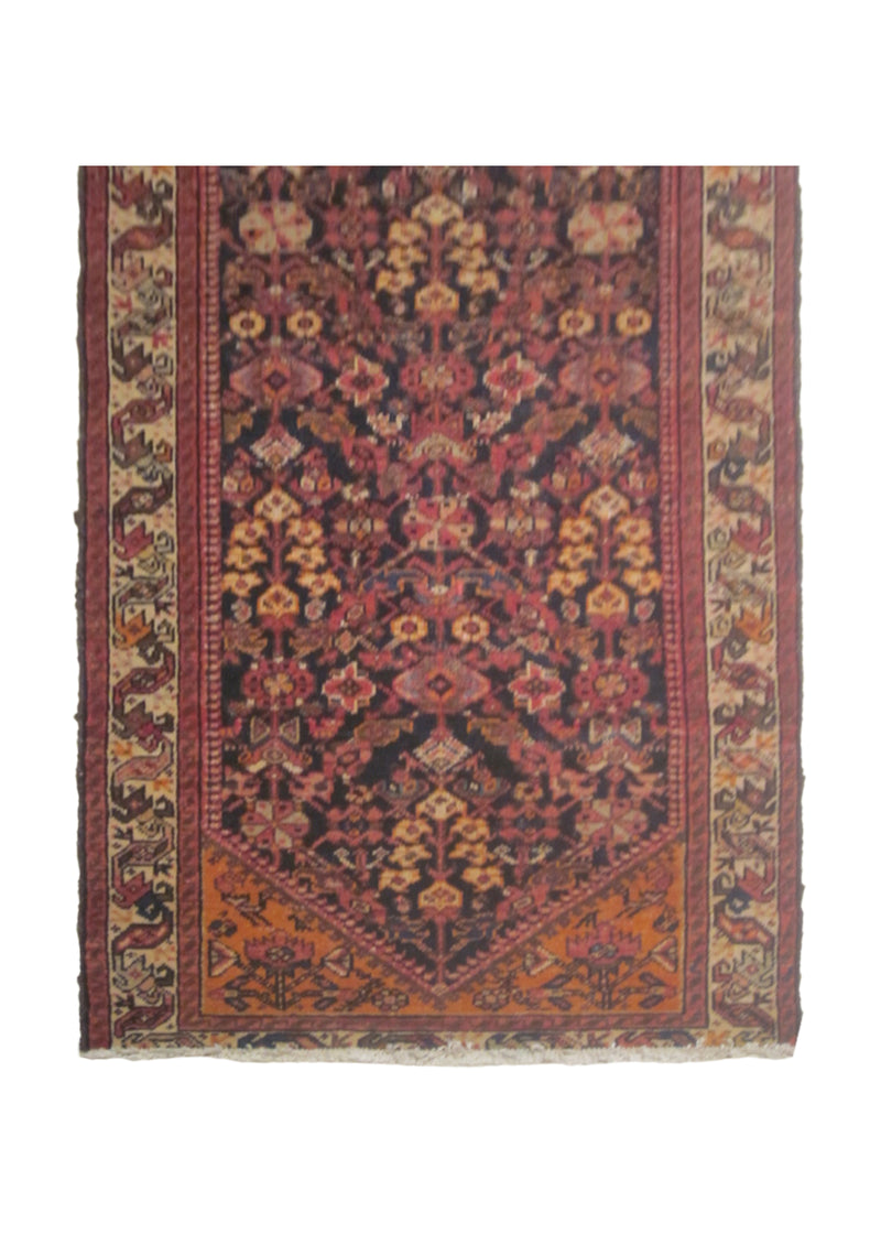 Persian Rug Malayer Handmade Runner Tribal Antique 3'3"x12'8" (3x13) Blue Red Herati Design #A14985