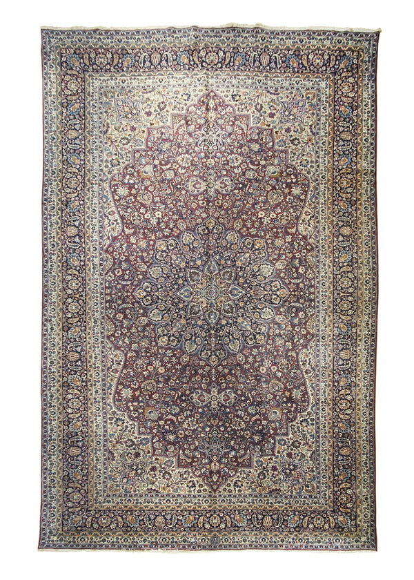 Persian Rug Mashhad Handmade Area Traditional Antique 10'8"x15'10" (11x16) Red Blue Whites/Beige Floral Design #A15134