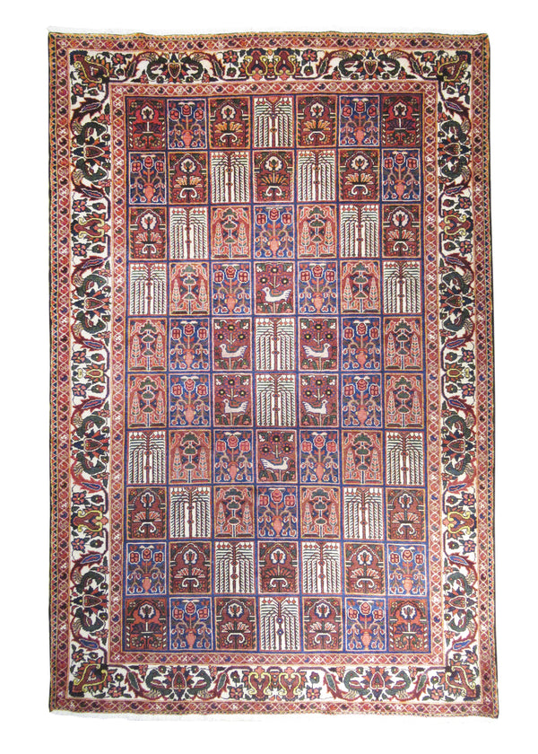 Persian Rug Bakhtiari Handmade Area Tribal 6'10"x10'6" (7x11) Multi-color Whites/Beige Garden Design #A15186