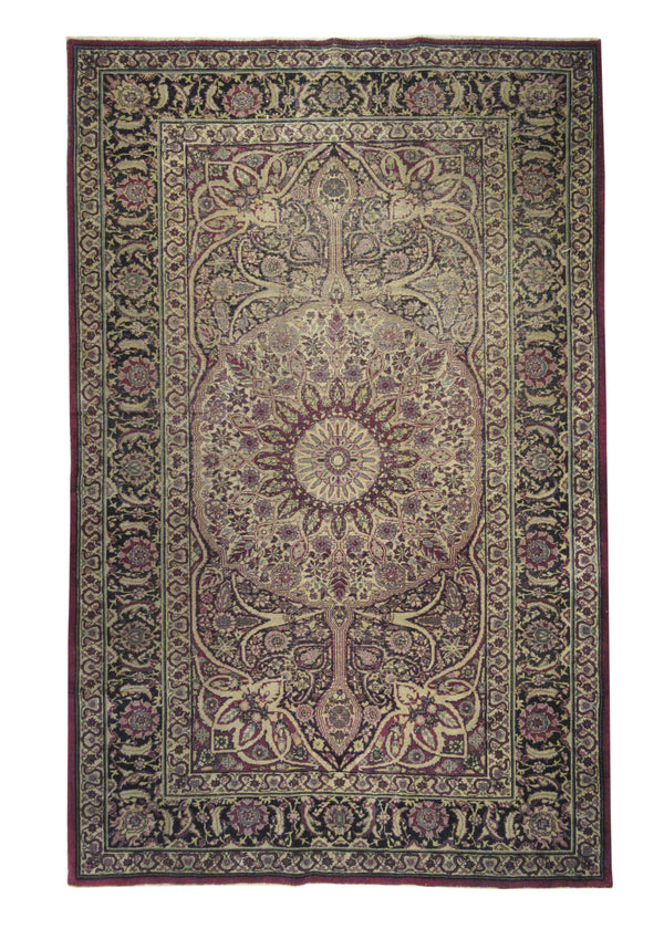 Persian Rug Kermanshah Handmade Area Tribal Antique 4'8"x7'3" (5x7) Purple Whites/Beige Floral Design #A15309