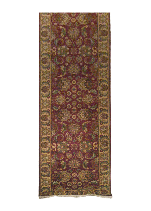 Oriental Rug Indian Handmade Runner Transitional 3'1"x11'9" (3x12) Red Yellow/Gold Tea Washed Design #A15369