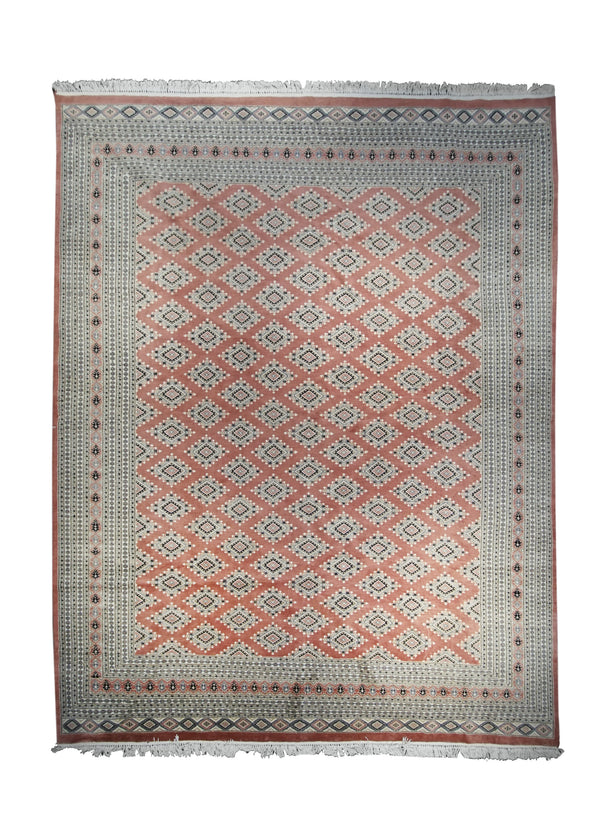 Oriental Rug Pakistani Handmade Area Tribal 9'3"x11'7" (9x12) Pink Whites/Beige Bokhara Geometric Elephant Foot Design #A15392