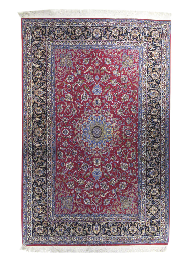 Persian Rug Isfahan Handmade Area Traditional 5'0"x7'7" (5x8) Red Blue Floral Design #A15489