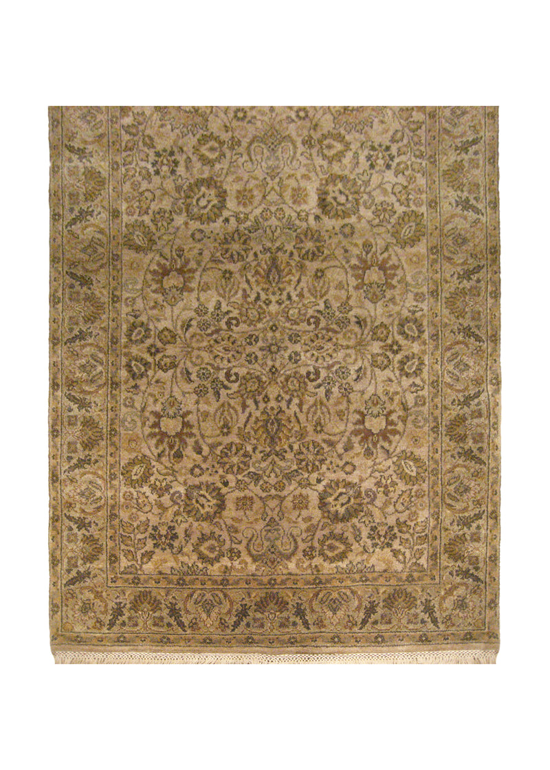 Oriental Rug Indian Handmade Runner Transitional 4'0"x13'10" (4x14) Yellow/Gold Green Tea Washed Design #A15642