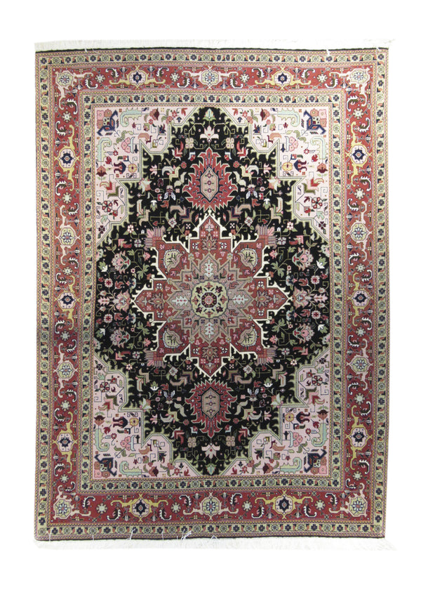 Persian Rug Tabriz Handmade Area Traditional 4'11"x6'10" (5x7) Black Pink Geometric Heriz Design #A15935