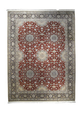 Persian Rug Nain Handmade Area Traditional 8'10"x11'9" (9x12) Red Blue Whites/Beige Habibian Family Floral Design #A15946