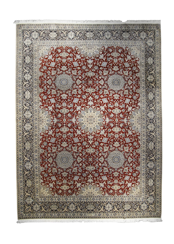 Persian Rug Nain Handmade Area Traditional 8'10"x11'9" (9x12) Red Blue Whites/Beige Habibian Family Floral Design #A15946