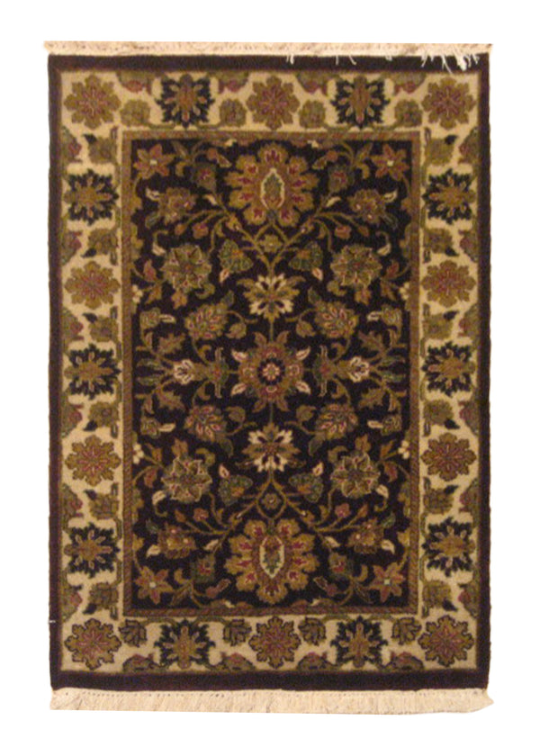 Oriental Rug Indian Handmade Area Transitional 2'0"x3'0" (2x3) Purple Whites/Beige Tea Washed Design #A16379