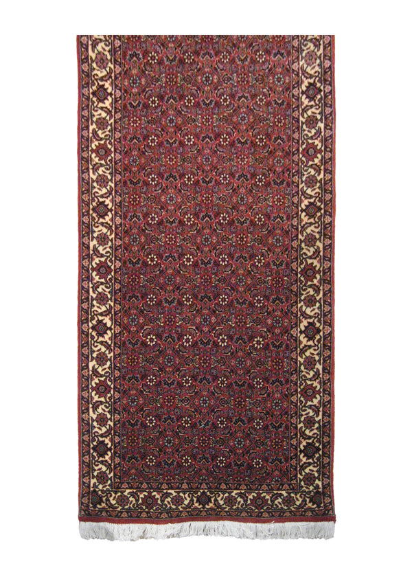 Persian Rug Bijar Handmade Runner Traditional 2'6"x6'4" (3x6) Red Whites/Beige Herati Design #A16506