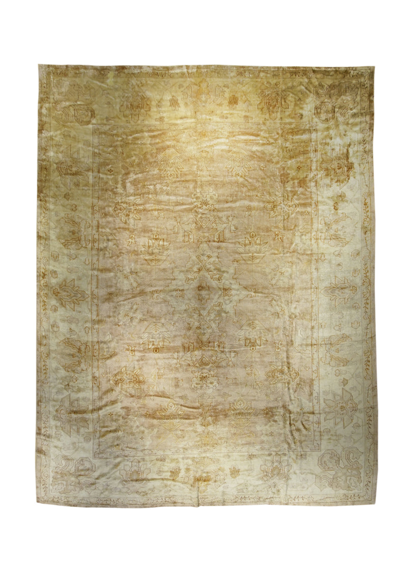 Oriental Rug Turkish Handmade Area Neutral Antique 12'2"x15'9" (12x16) Whites/Beige Oushak Geometric Design #A16649