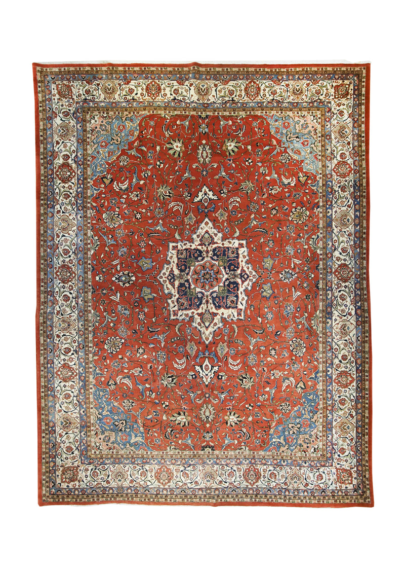 Persian Rug Sarouk Handmade Area Traditional 10'5"x13'8" (10x14) Red Whites/Beige Floral Design #A16757