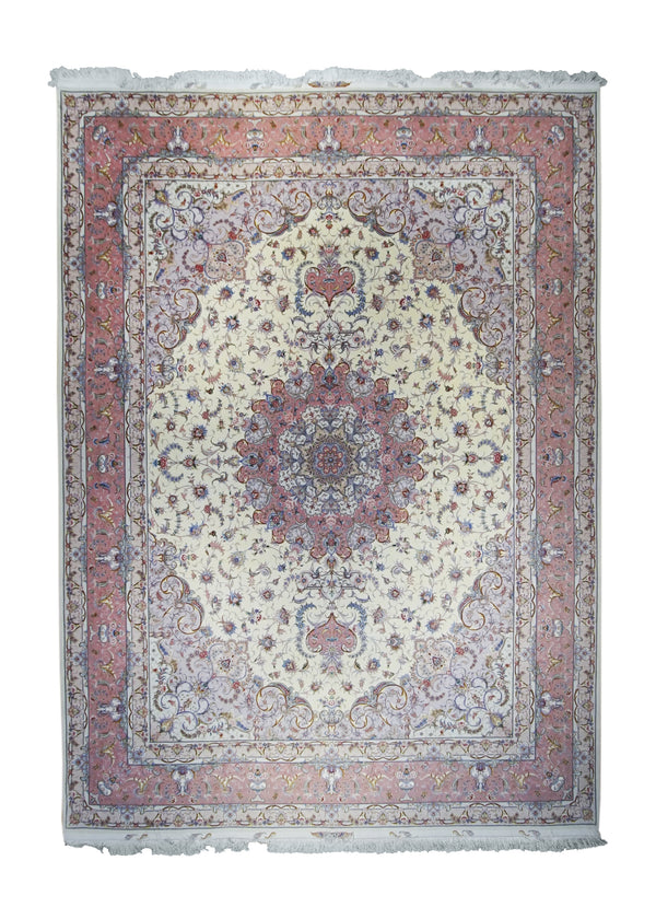 Persian Rug Tabriz Handmade Area Traditional 9'9"x13'4" (10x13) Whites/Beige Pink Naghsh Floral Design #A16902