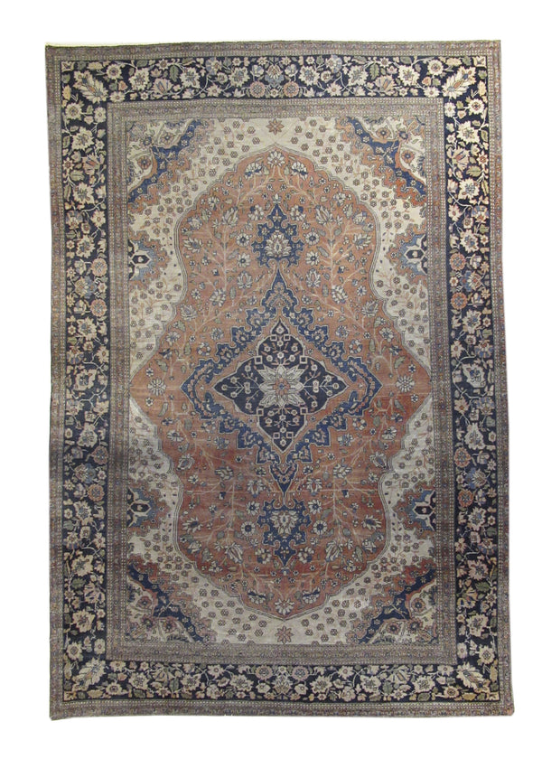 Persian Rug Mohtasham Kashan Handmade Area Traditional Antique 4'6"x6'7" (5x7) Red Blue Floral Design #A17160