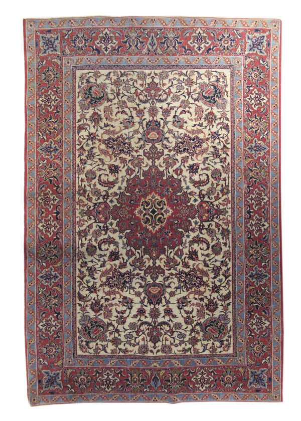 Persian Rug Isfahan Handmade Area Traditional Antique 4'8"x7'0" (5x7) Whites/Beige Red Floral Design #A17319