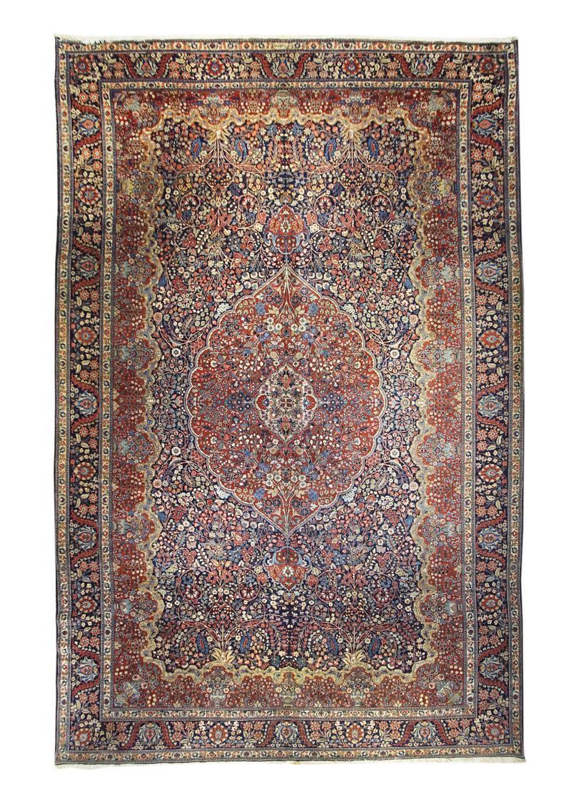 Persian Rug Tabriz Handmade Area Traditional 12'7"x19'0" (13x19) Blue Red Floral Design #A17326
