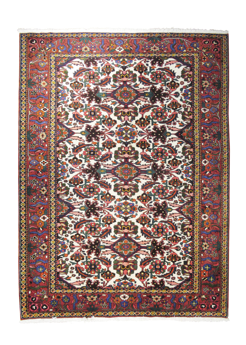 Persian Rug Bakhtiari Handmade Area Tribal 7'4"x9'11" (7x10) Whites/Beige Red Green Floral Design #A17331
