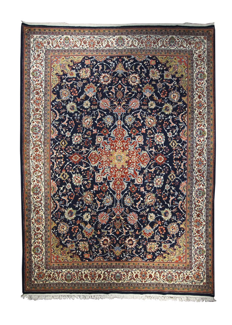 Persian Rug Sarouk Handmade Area Traditional 9'0"x12'6" (9x13) Blue Whites/Beige Floral Design #A17407