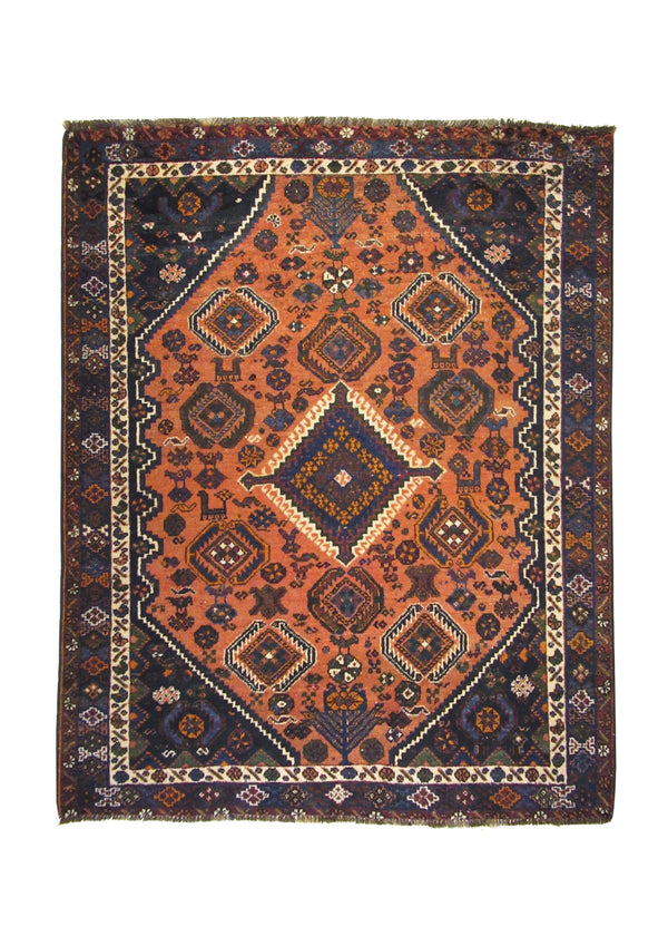 Persian Rug Shiraz Handmade Area Tribal Vintage 5'0"x6'3" (5x6) Orange Blue Geometric Design #A17451