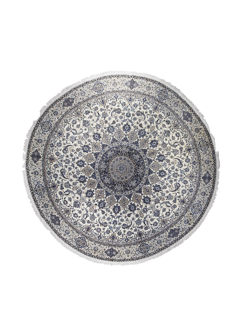 Persian Rug Nain Handmade Round Traditional 10'8"x10'8" (11x11) Whites/Beige Blue Floral Design #A17489