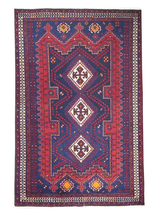 Persian Rug Afshar Handmade Area Tribal 4'8"x7'0" (5x7) Red Blue Geometric Design #A17502