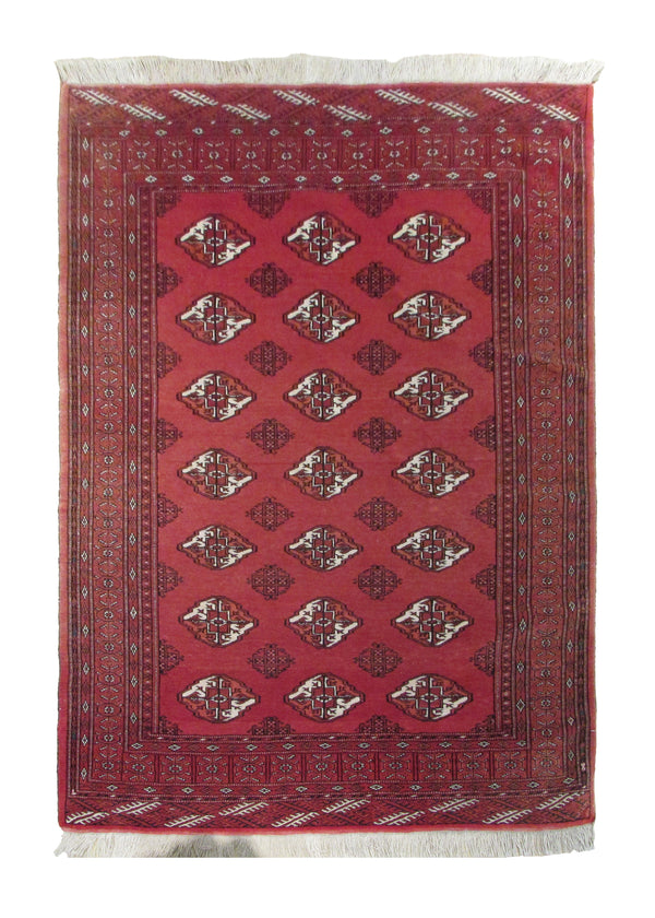 Persian Rug Turkmen Handmade Area Tribal 4'10"x6'2" (5x6) Red Elephant Foot Bokhara Design #A17503