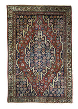 Persian Rug Mazlaghan Handmade Area Tribal 4'1"x4'9" (4x5) Red Blue Geometric Design #A17526
