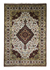 Oriental Rug Indian Handmade Area Traditional 4'1"x5'10" (4x6) Whites/Beige Brown Tea Washed Floral Design #A17643