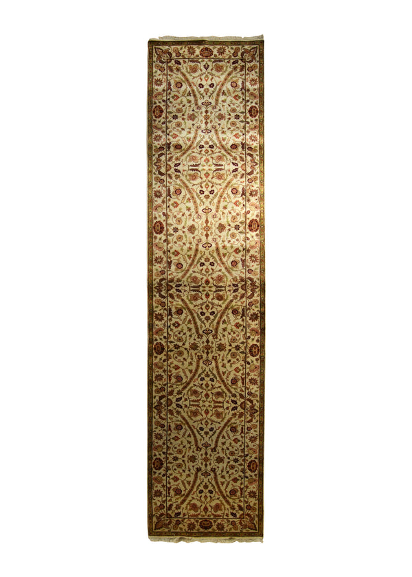 Oriental Rug Indian Handmade Runner Traditional 2'8"x11'9" (3x12) Whites/Beige Green Tea Washed Design #A17644