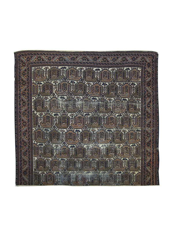 Persian Rug Afshar Handmade Square Tribal Vintage 4'6"x4'7" (5x5) Whites/Beige Pink Geometric Paisley/Boteh Design #A17741