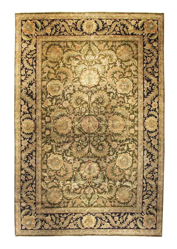Oriental Rug Indian Handmade Area Transitional 12'2"x18'2" (12x18) Green Black Tea Washed Design #A17765