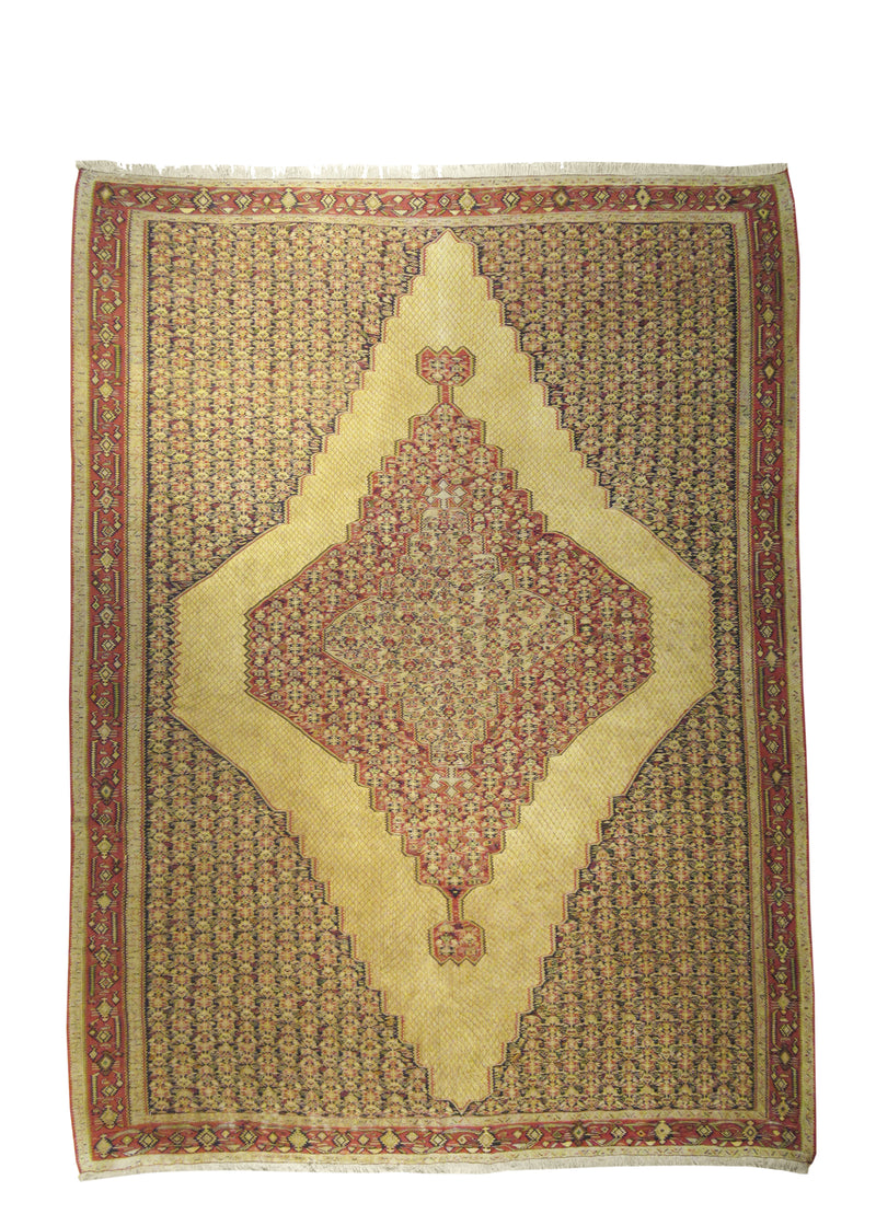 Persian Rug Sirjan Handmade Area Tribal 8'7"x11'5" (9x11) Yellow/Gold Red Kilim Geometric Design #A17790