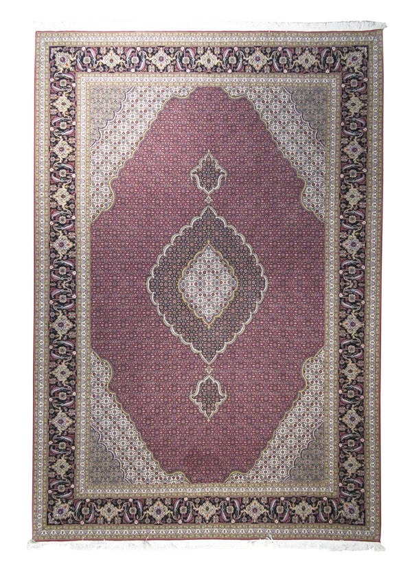 Persian Rug Tabriz Handmade Area Traditional 6'8"x9'10" (7x10) Red Blue Whites/Beige Floral Mahi Fish Design #A17831
