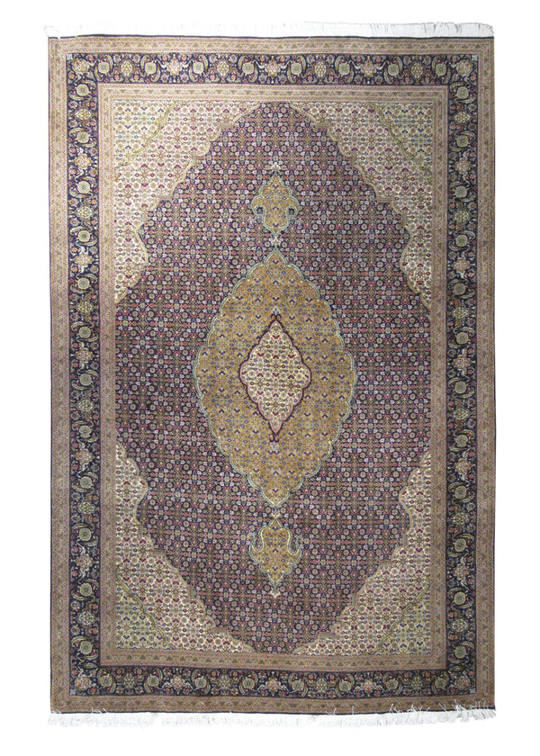 Persian Rug Tabriz Handmade Area Traditional 6'7"x9'10" (7x10) Blue Whites/Beige Floral Mahi Fish Design #A17832