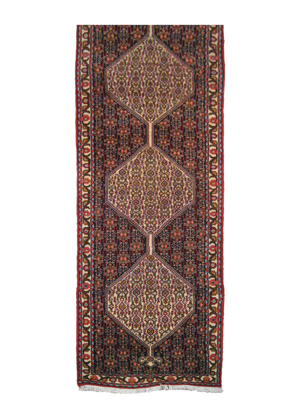 Persian Rug Bijar Handmade Runner Traditional 2'6"x9'9" (3x10) Blue Whites/Beige Geometric Herati Design #A17880