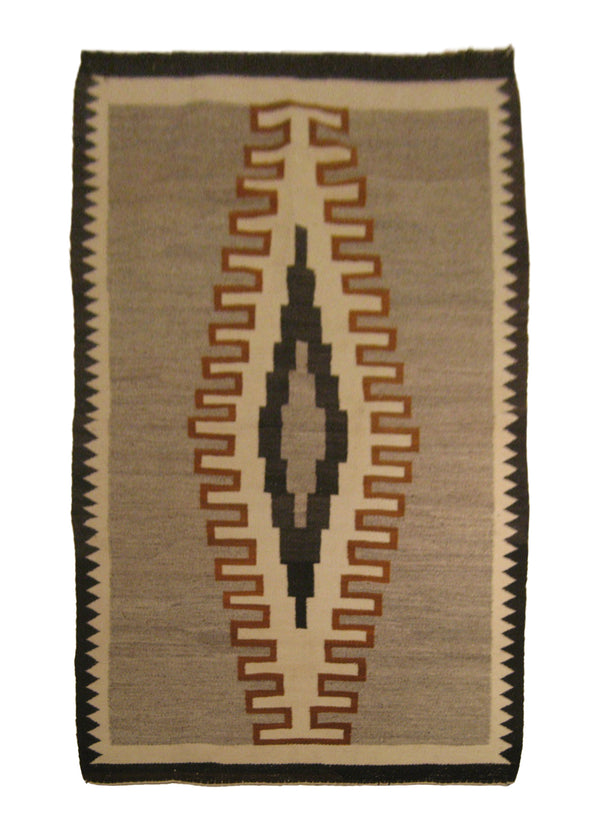 Native American Rug Navajo Handmade Area Tribal Antique 3'1"x5'5" (3x5) Gray Black Whites/Beige Two Gray Hills Geometric Design #A17892