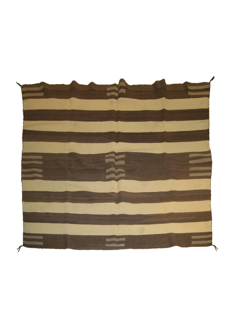 Native American Rug Navajo Handmade Area Tribal Antique 4'7"x5'8" (5x6) Brown Whites/Beige Chief Blanket Geometric Design #A18034