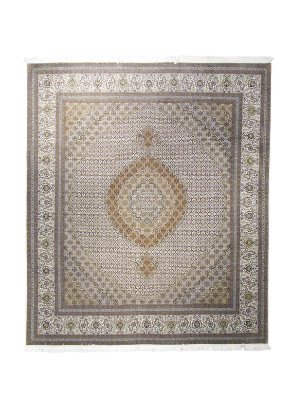 Persian Rug Tabriz Handmade Area Traditional 8'5"x9'11" (8x10) Whites/Beige Green Mahi Fish Floral Design #A18044