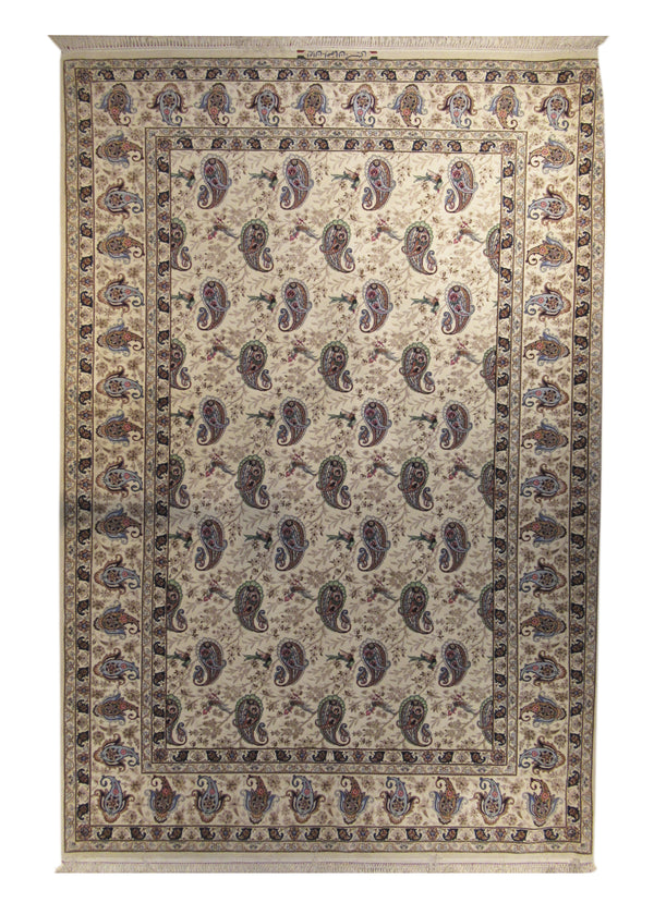 Persian Rug Isfahan Handmade Area Traditional 5'3"x7'10" (5x8) Whites/Beige Green Paisley/Boteh Design #A18155