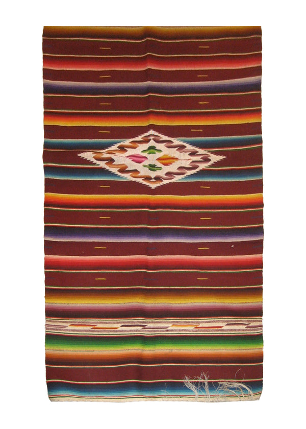 Native American Rug Mexico Handmade Area Tribal 1'10"x3'9" (2x4) Multi-color Red Geometric Design #A18203