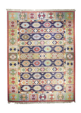 Oriental Rug Indian Handmade Area Traditional 9'0"x12'0" (9x12) Multi-color Green Dhurrie Geometric Design #A18206
