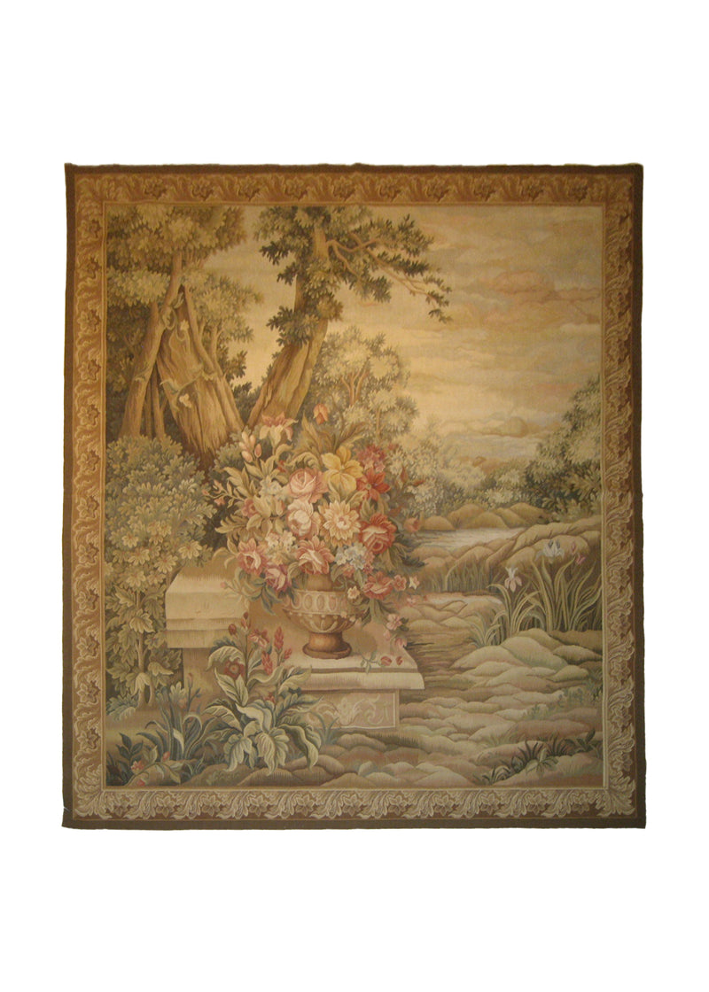 Oriental Rug Chinese Handmade Area Traditional 5'10"x6'11" (6x7) Whites/Beige Yellow/Gold Green Tapestry Design #A18214