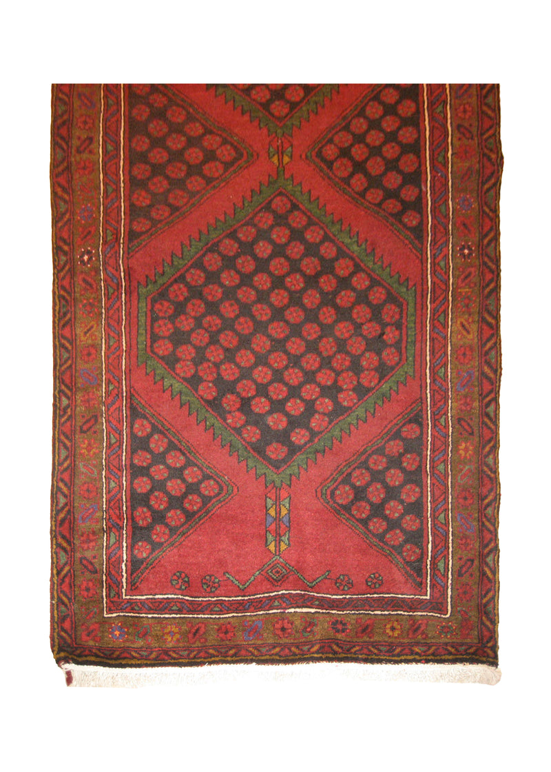 Persian Rug Azerbaijan Handmade Runner Tribal 3'10"x14'1" (4x14) Red Geometric Design #A18229