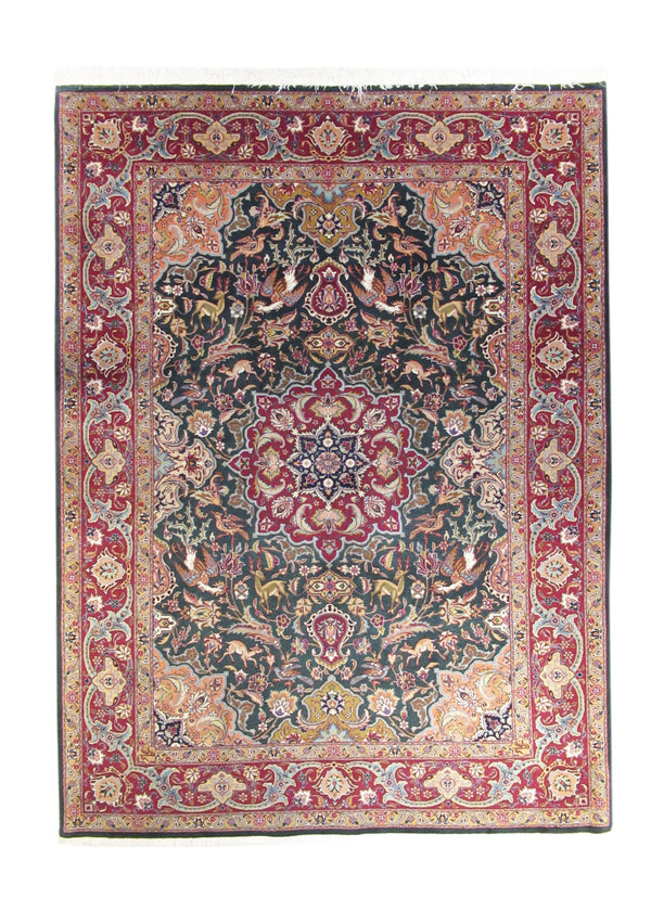 Persian Rug Tabriz Handmade Area Traditional 4'9"x6'5" (5x6) Green Red Floral Naghsh Design #A18233