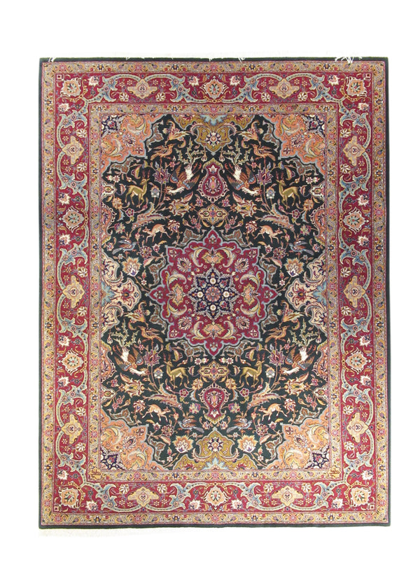 Persian Rug Tabriz Handmade Area Traditional 4'10"x6'4" (5x6) Green Red Floral Naghsh Design #A18234