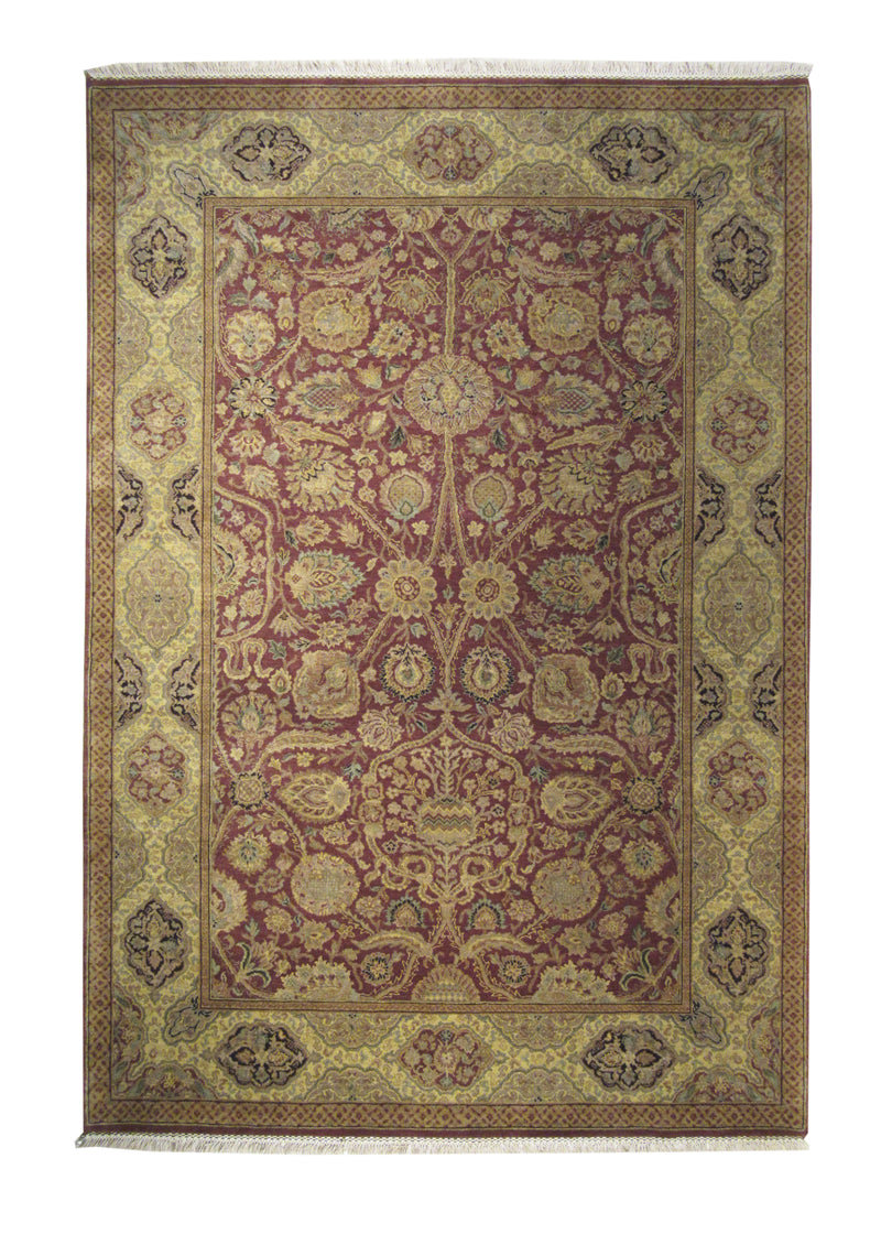 Oriental Rug Indian Handmade Area Transitional 6'2"x9'1" (6x9) Red Yellow/Gold Tea Washed Design #A18262