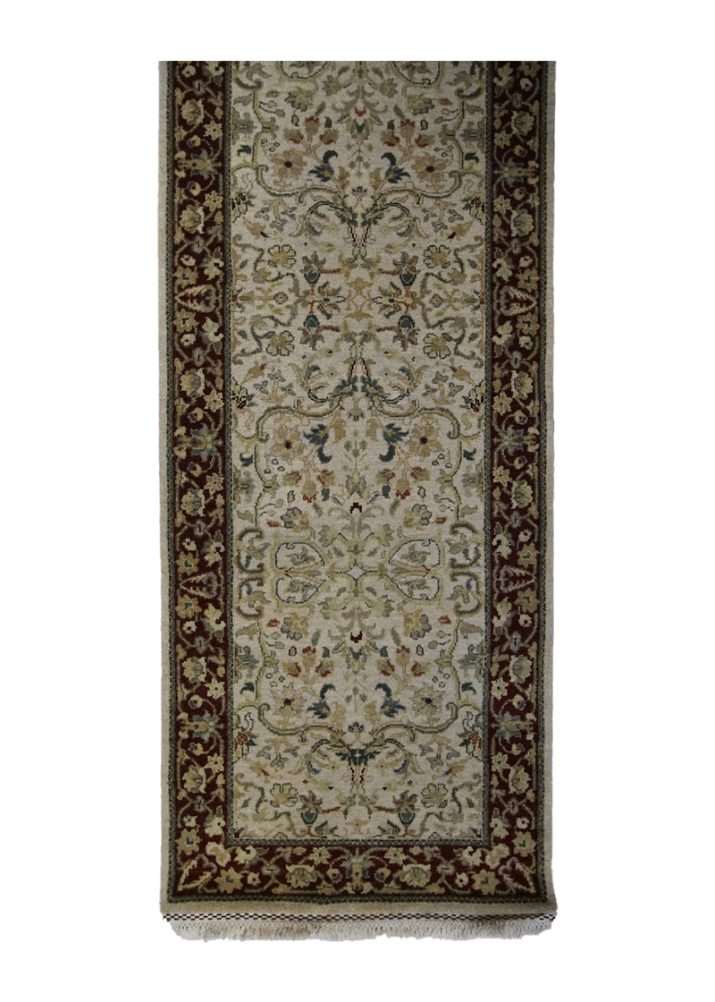 Oriental Rug Indian Handmade Runner Traditional 2'7"x7'10" (3x8) Whites/Beige Red Tea Washed Design #A18279